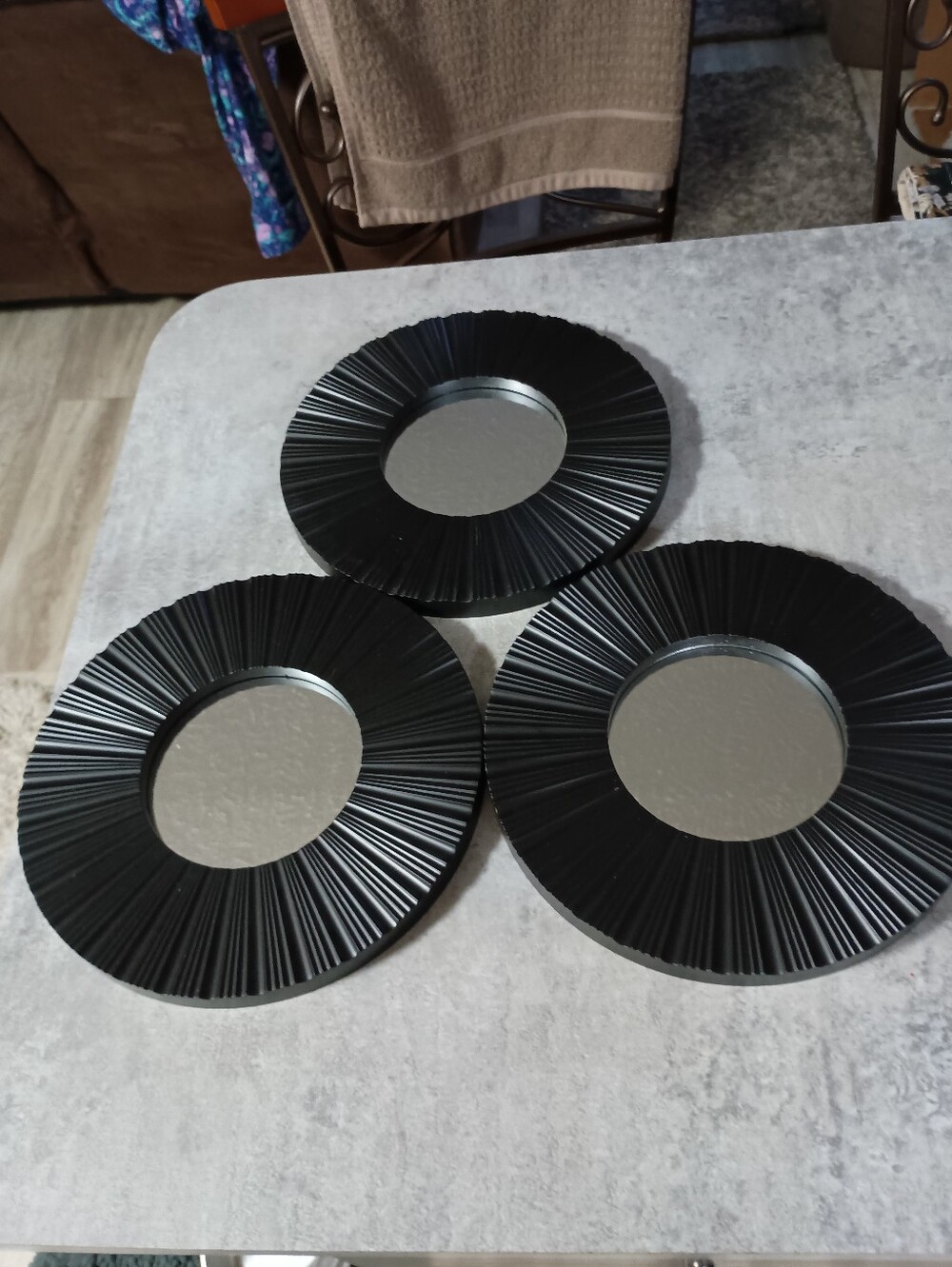 Black Decorative Sunburst Wall Mirror - Home Wall Decor Set Of 3